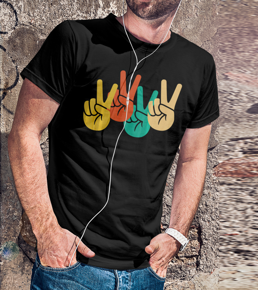 Retro Vintage Peace Love 60s 70s Colorful Peace Sign Hands T-Shirt