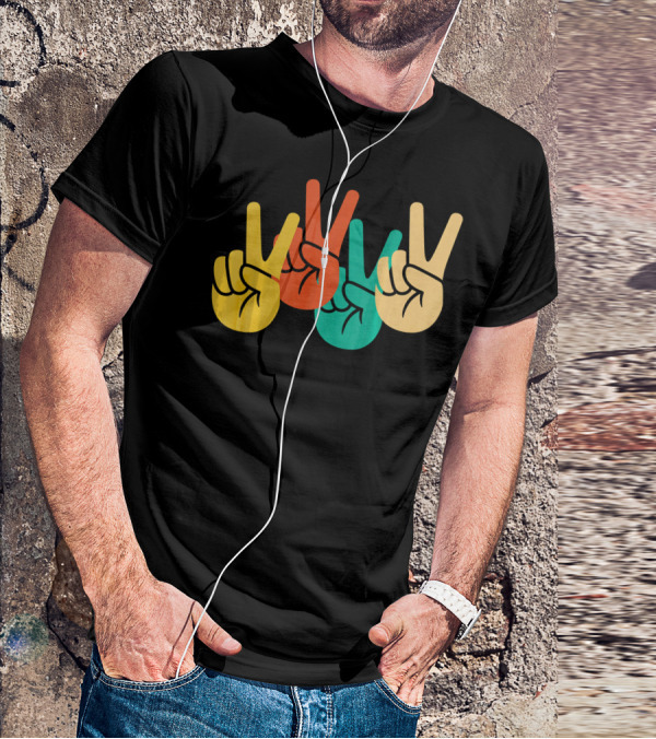 Retro Vintage Peace Love 60s 70s Colorful Peace Sign Hands T-Shirt