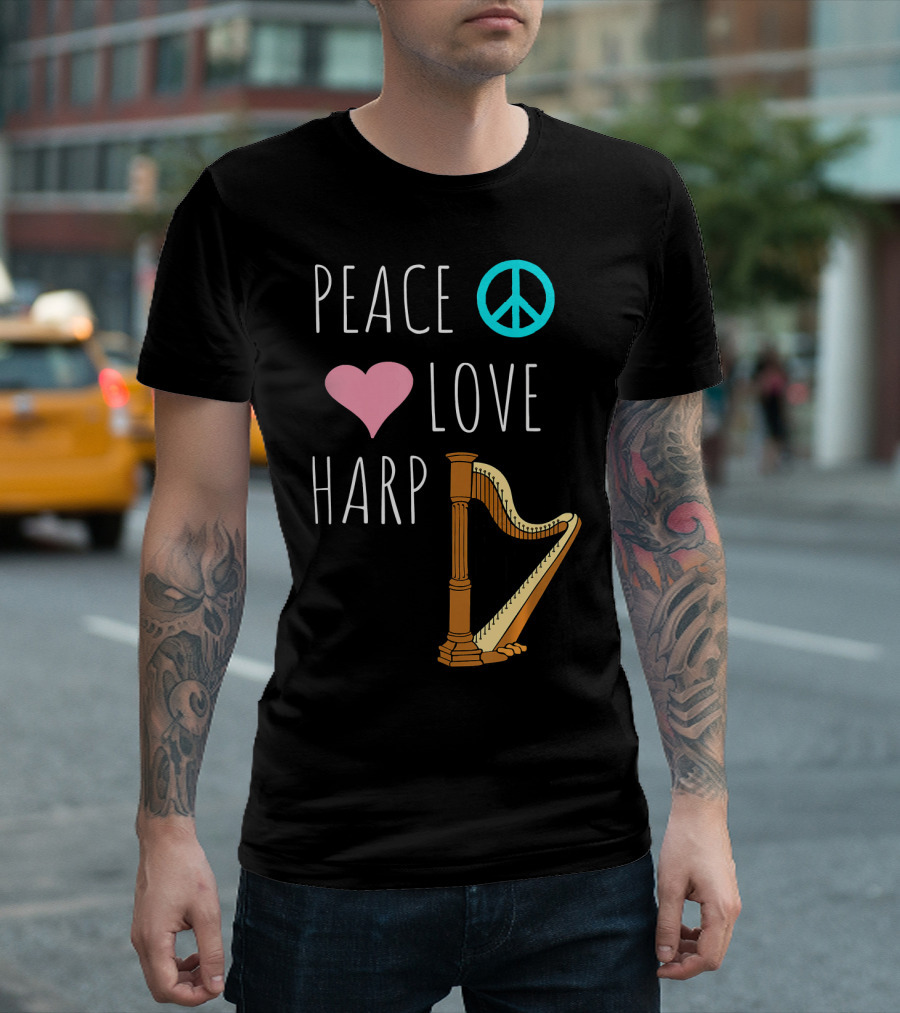 Peace Love Harp Player Musician Harpist T-Shirt