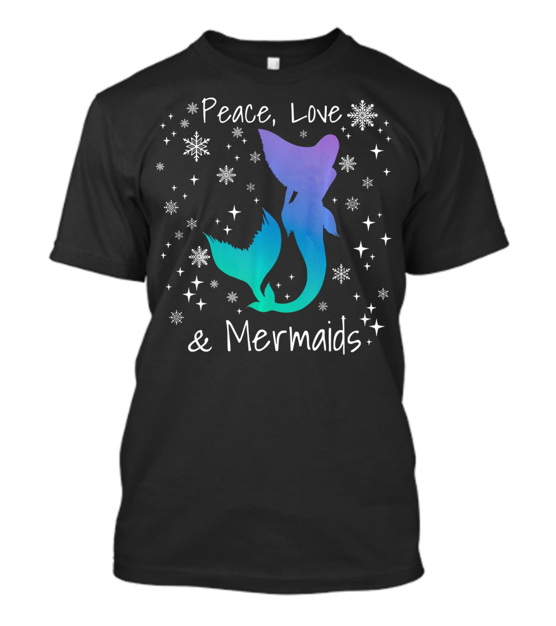 Peace Love Mermaids Christmas Snowflakes T-Shirt