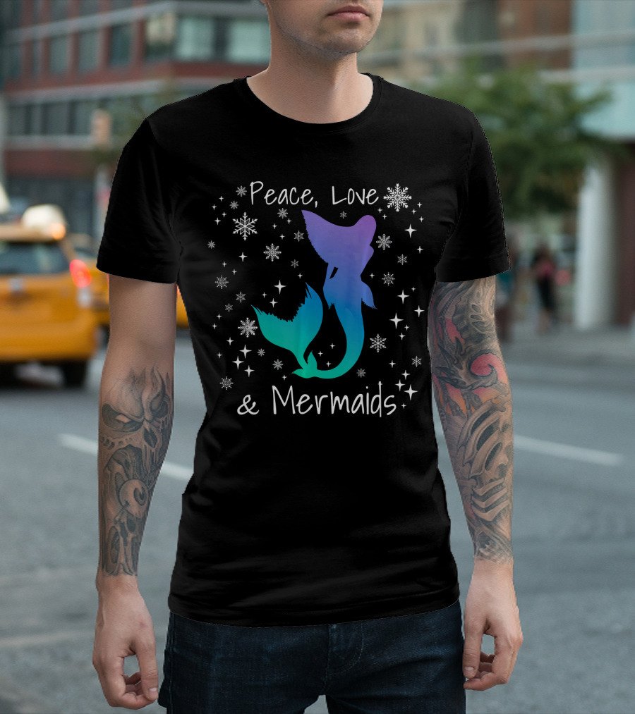 Peace Love Mermaids Christmas Snowflakes T-Shirt