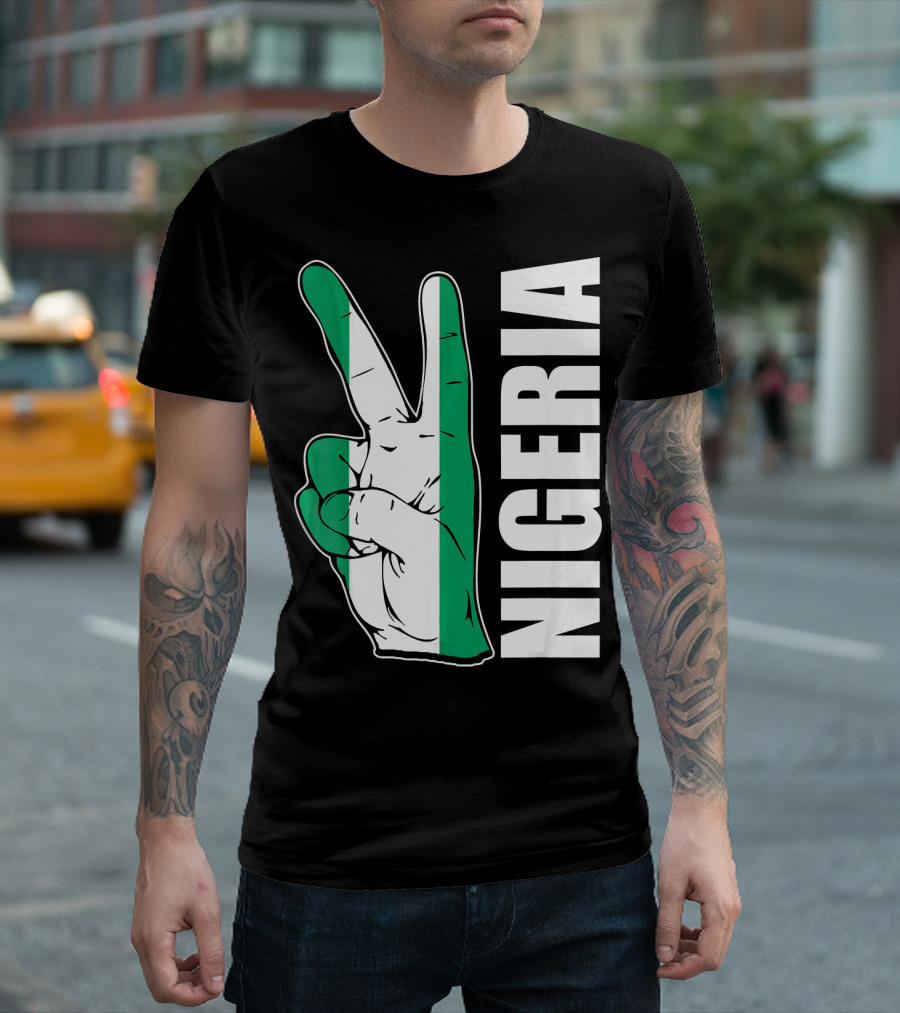 Nigerian Pride Peace Gesture With Nigeria Flag Colors And Nigeria Text T-Shirt