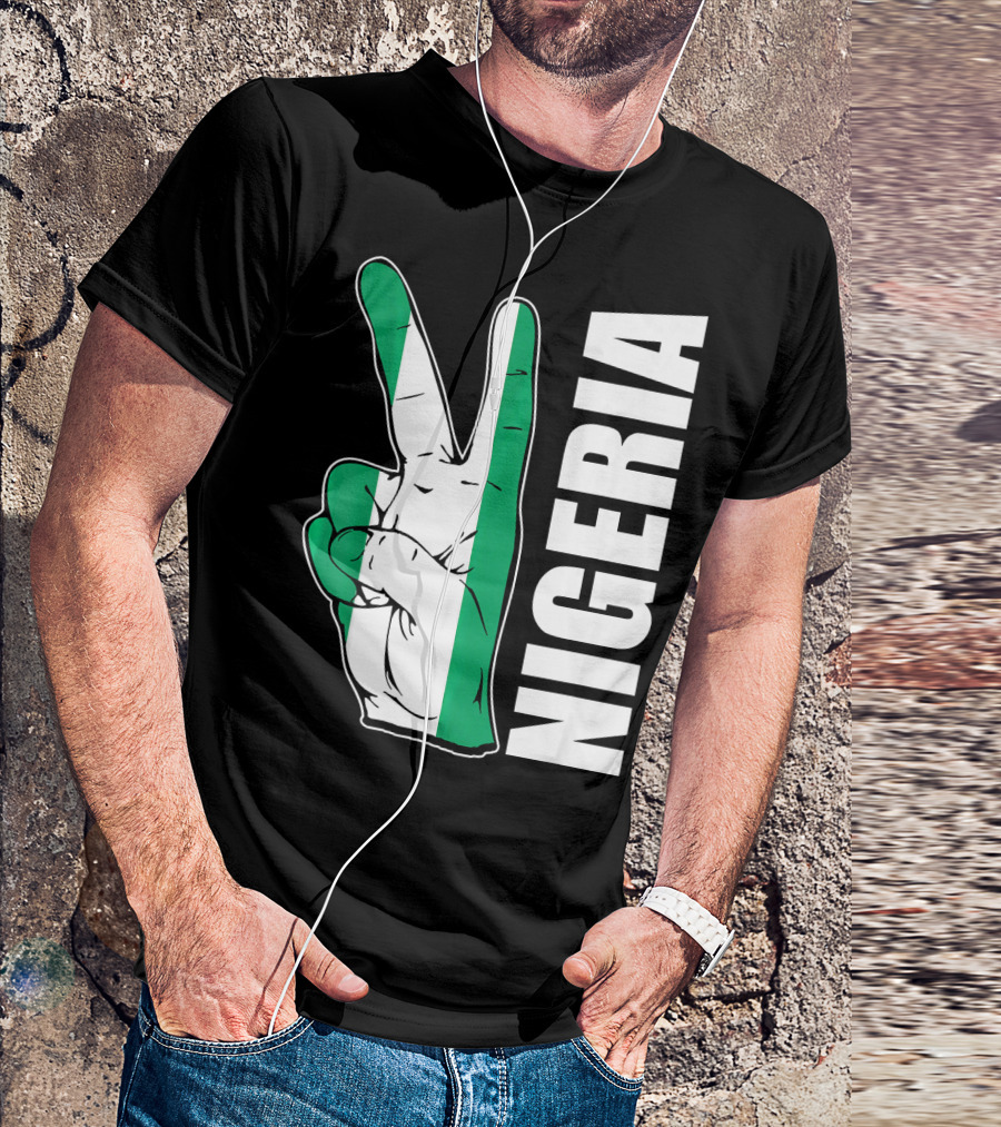 Nigerian Pride Peace Gesture With Nigeria Flag Colors And Nigeria Text T-Shirt