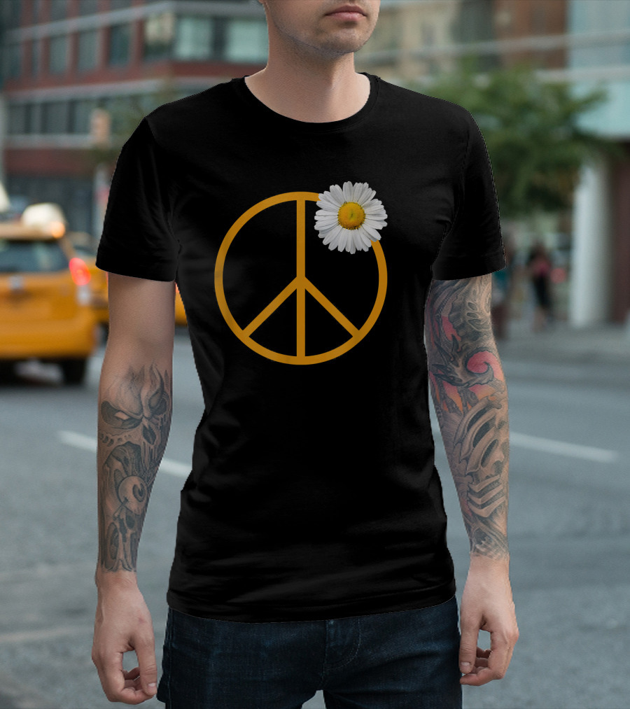 Peace Sign White Flower Boho Hippie Style Iconic T-Shirt