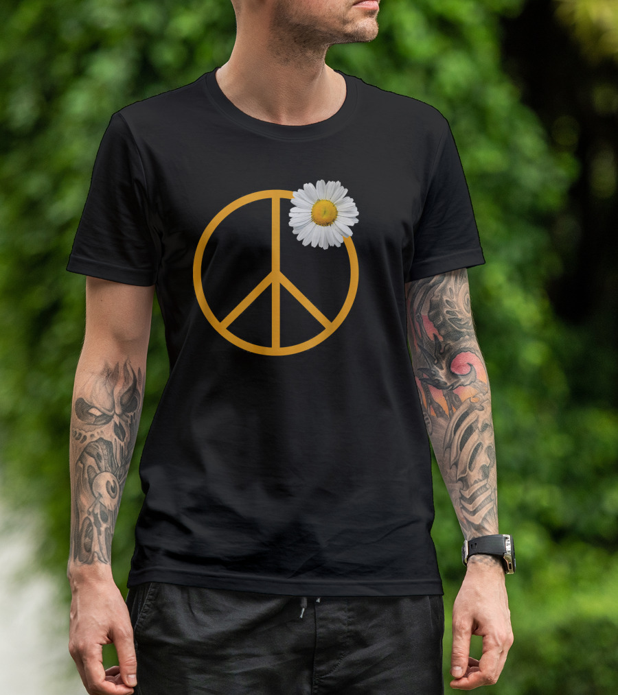 Peace Sign White Flower Boho Hippie Style Iconic T-Shirt