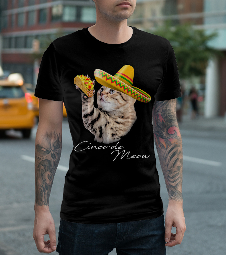 Cinco de Meow Funny Taco Cat Sombrero T-Shirt
