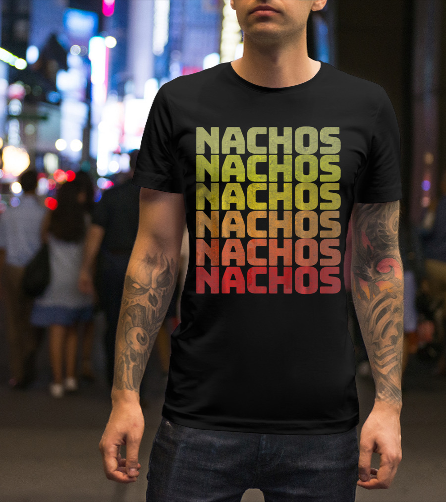 Nachos Retro Funny Tuesday Tacos Repeated Nachos Text T-Shirt