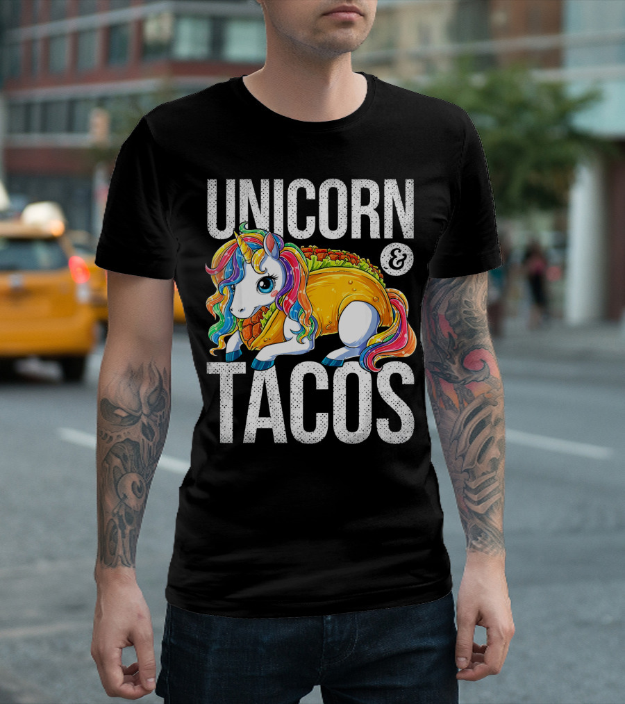 Unicorn And Tacos Colorful Rainbow Hairstyle Fantasy Image T-Shirt