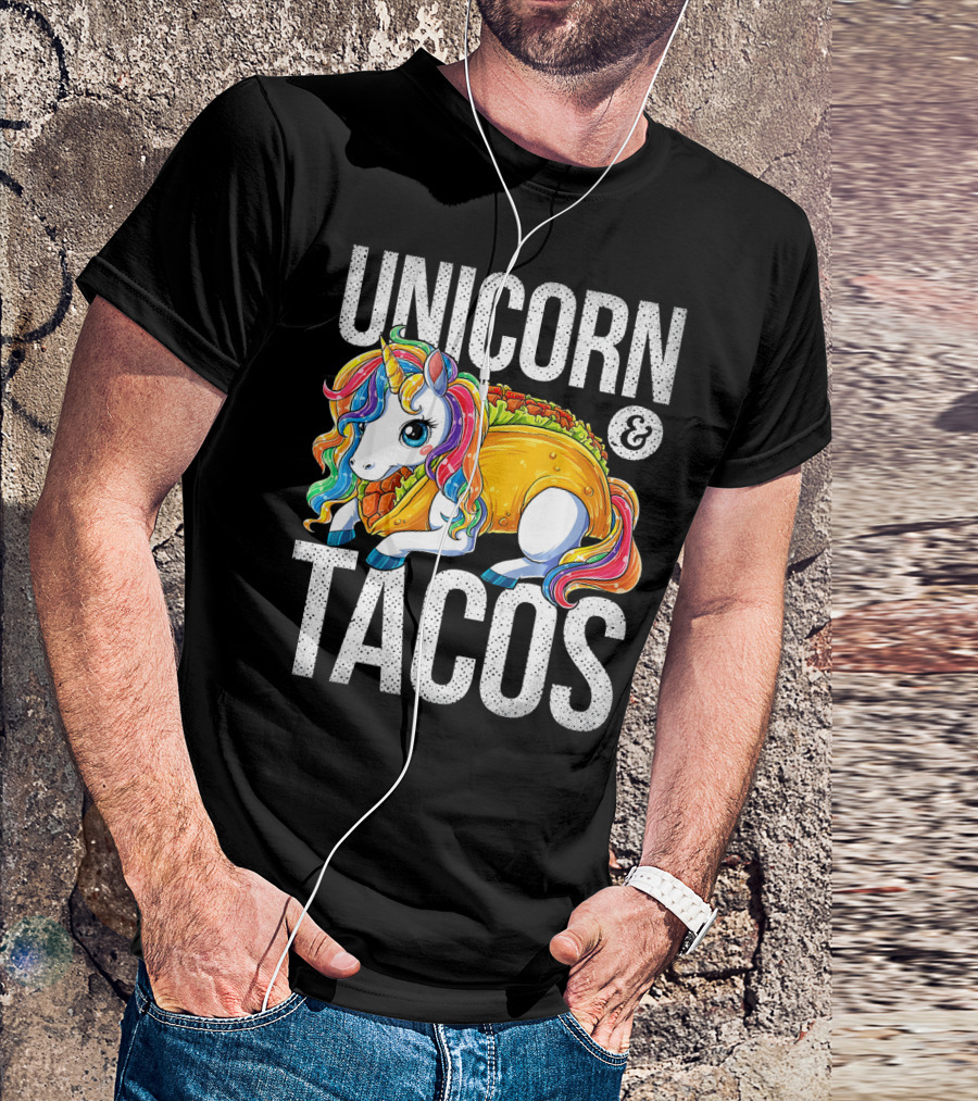Unicorn And Tacos Colorful Rainbow Hairstyle Fantasy Image T-Shirt