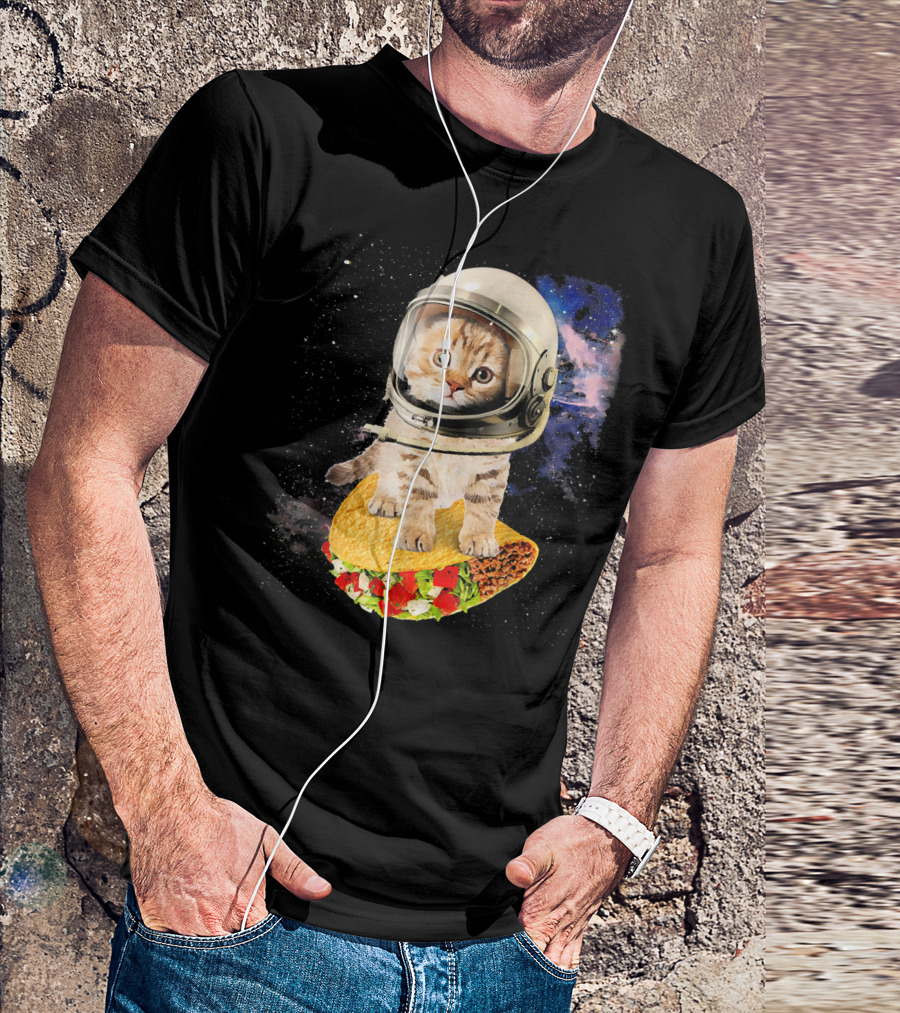 Space Cat Riding Tacos In Astronaut Helmet Galaxy Adventure T-Shirt