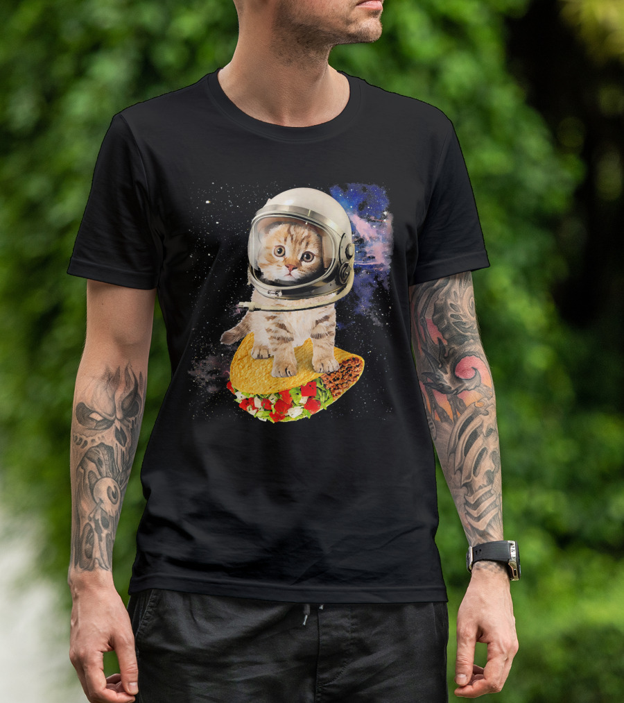 Space Cat Riding Tacos In Astronaut Helmet Galaxy Adventure T-Shirt