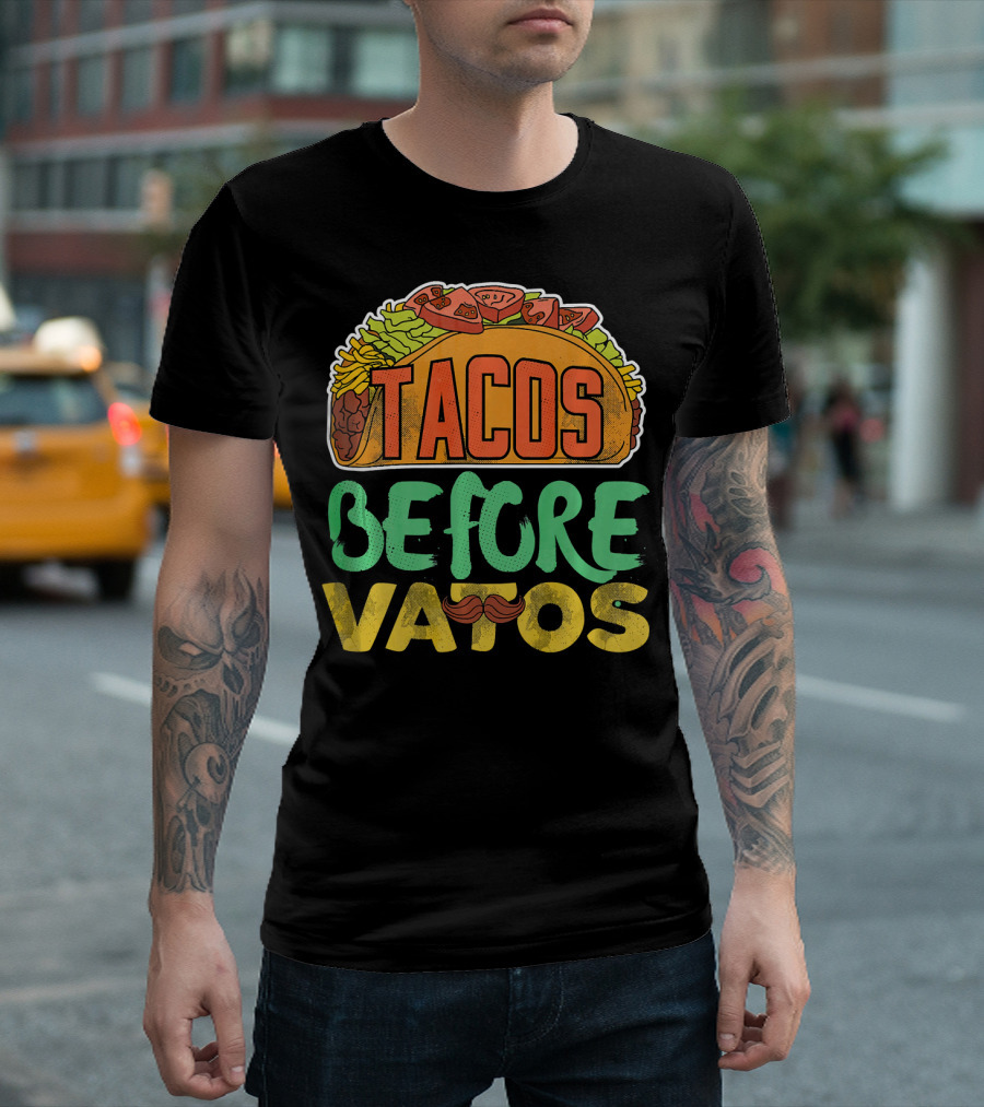 Tacos Before Vatos Funny Taco Tuesday Mustache T-Shirt