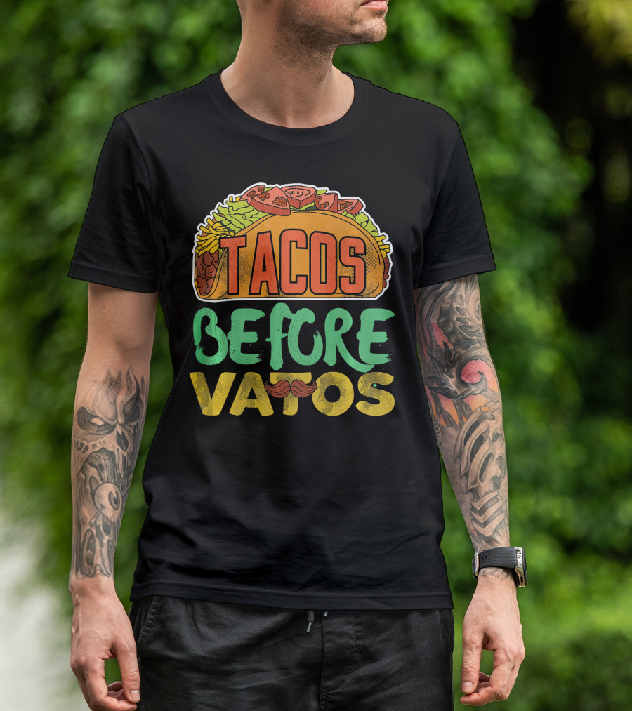 Tacos Before Vatos Funny Taco Tuesday Mustache T-Shirt