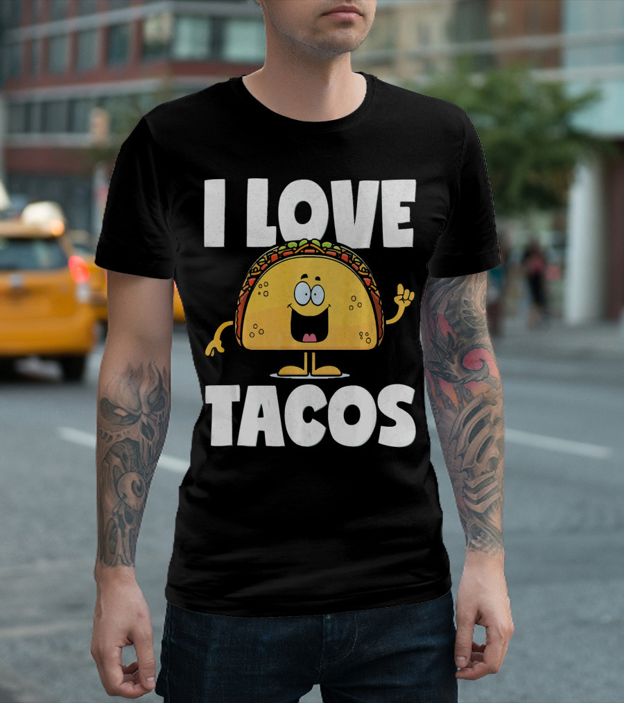 I Love Tacos Funny Vintage Retro Cute Taco Cartoon T-Shirt