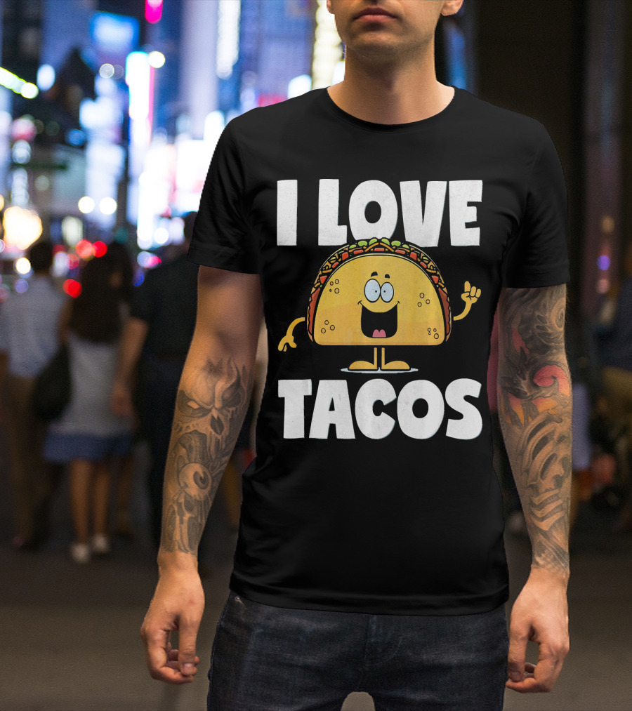 I Love Tacos Funny Vintage Retro Cute Taco Cartoon T-Shirt