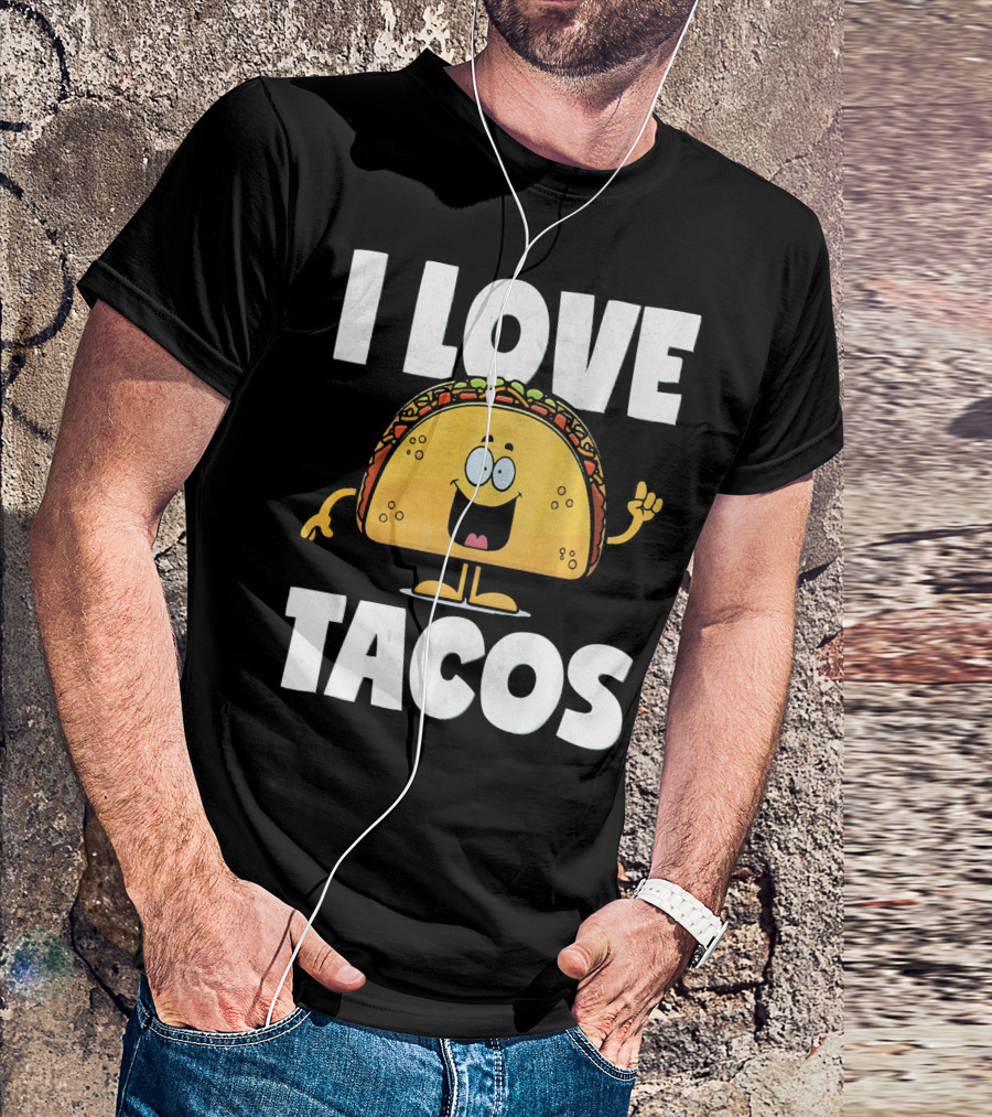 I Love Tacos Funny Vintage Retro Cute Taco Cartoon T-Shirt