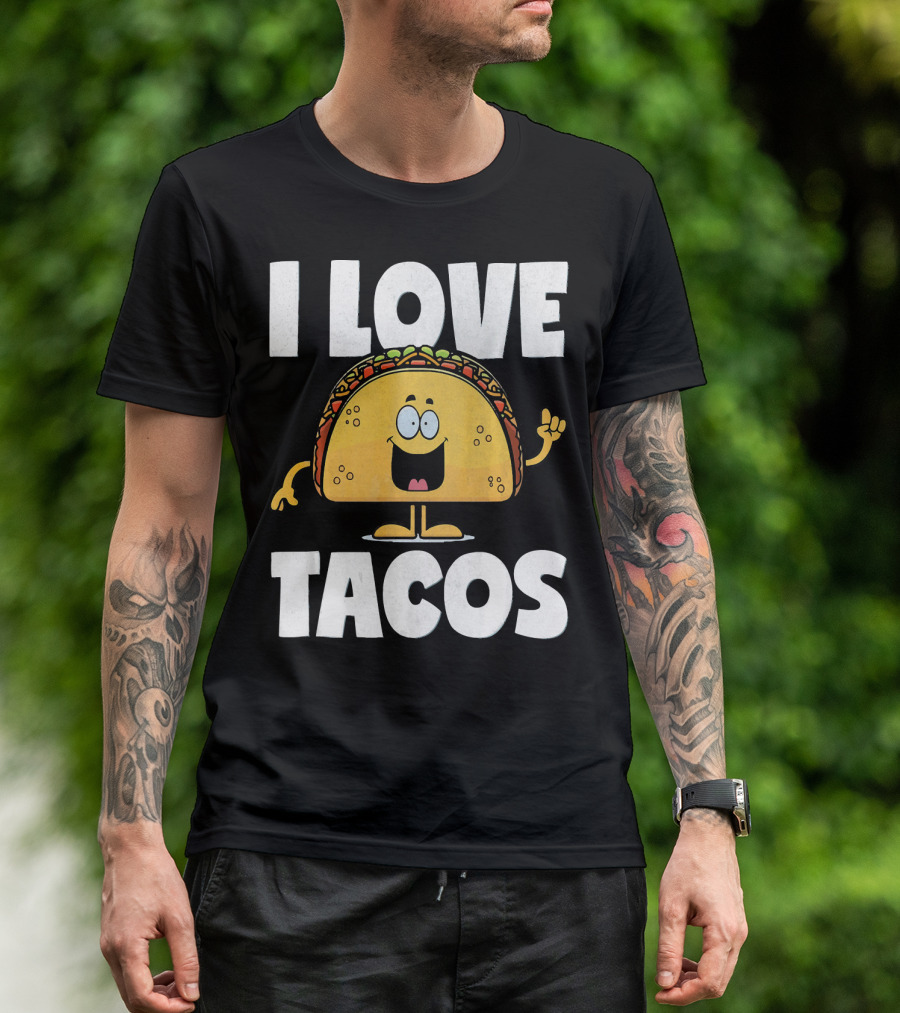 I Love Tacos Funny Vintage Retro Cute Taco Cartoon T-Shirt