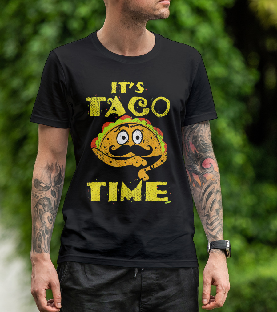 It's Taco Time Funny Mexican Mustache Cartoon Taco T-Shirt