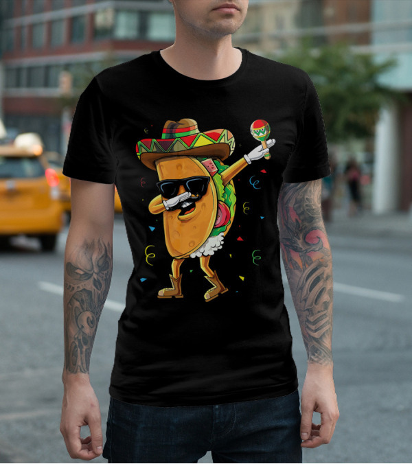 Dabbing Cool Taco Mexican Spanish Food Sombrero Maracas T-Shirt