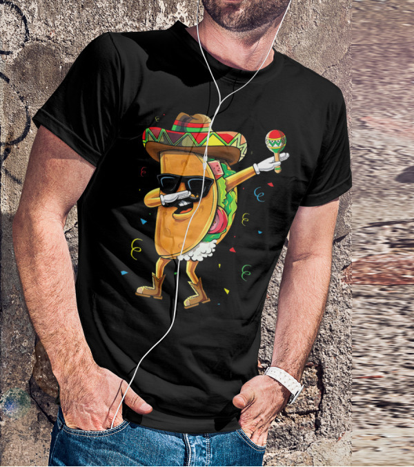Dabbing Cool Taco Mexican Spanish Food Sombrero Maracas T-Shirt