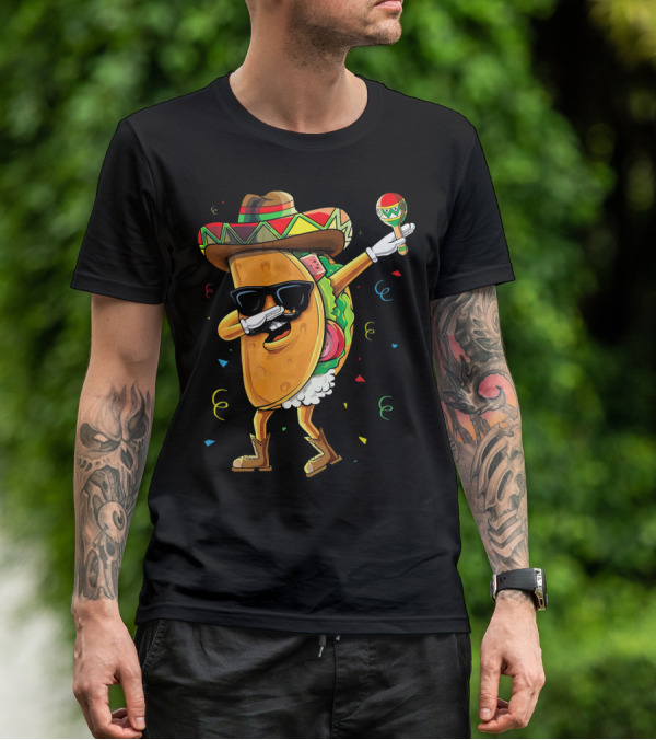 Dabbing Cool Taco Mexican Spanish Food Sombrero Maracas T-Shirt