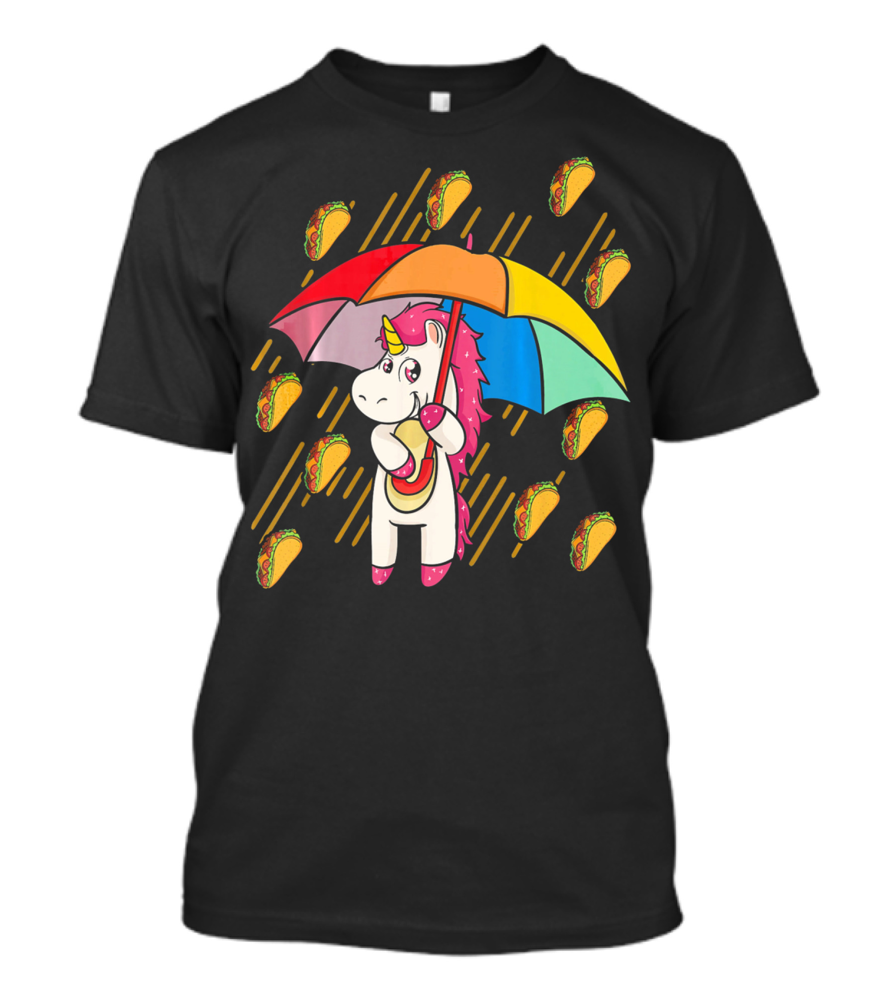 Raining Tacos Unicorn With Rainbow Umbrella T-Shirt