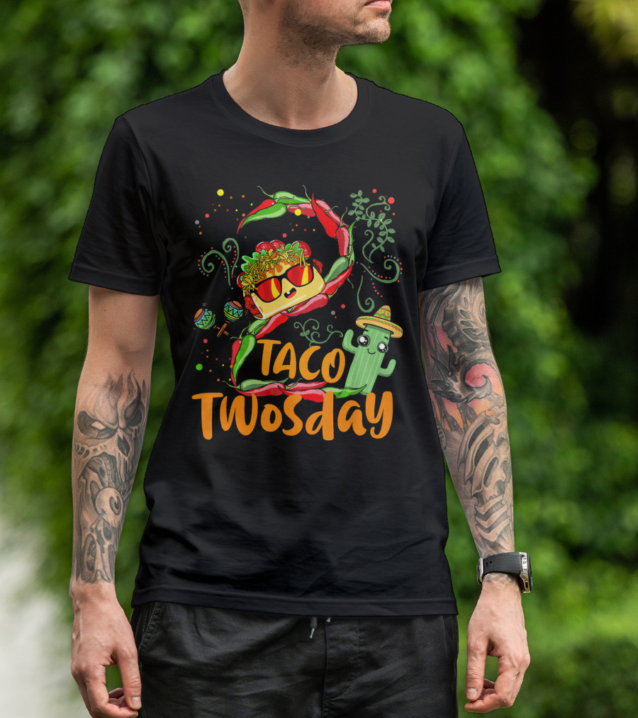 Taco Twosday 2nd Birthday Chili Hat Cactus Maracas T-Shirt