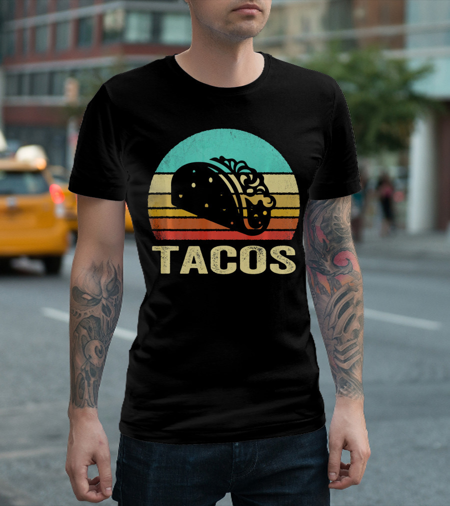 Vintage Tacos Retro Sunset Stripes T-Shirt