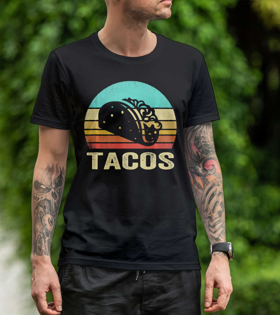 Vintage Tacos Retro Sunset Stripes T-Shirt