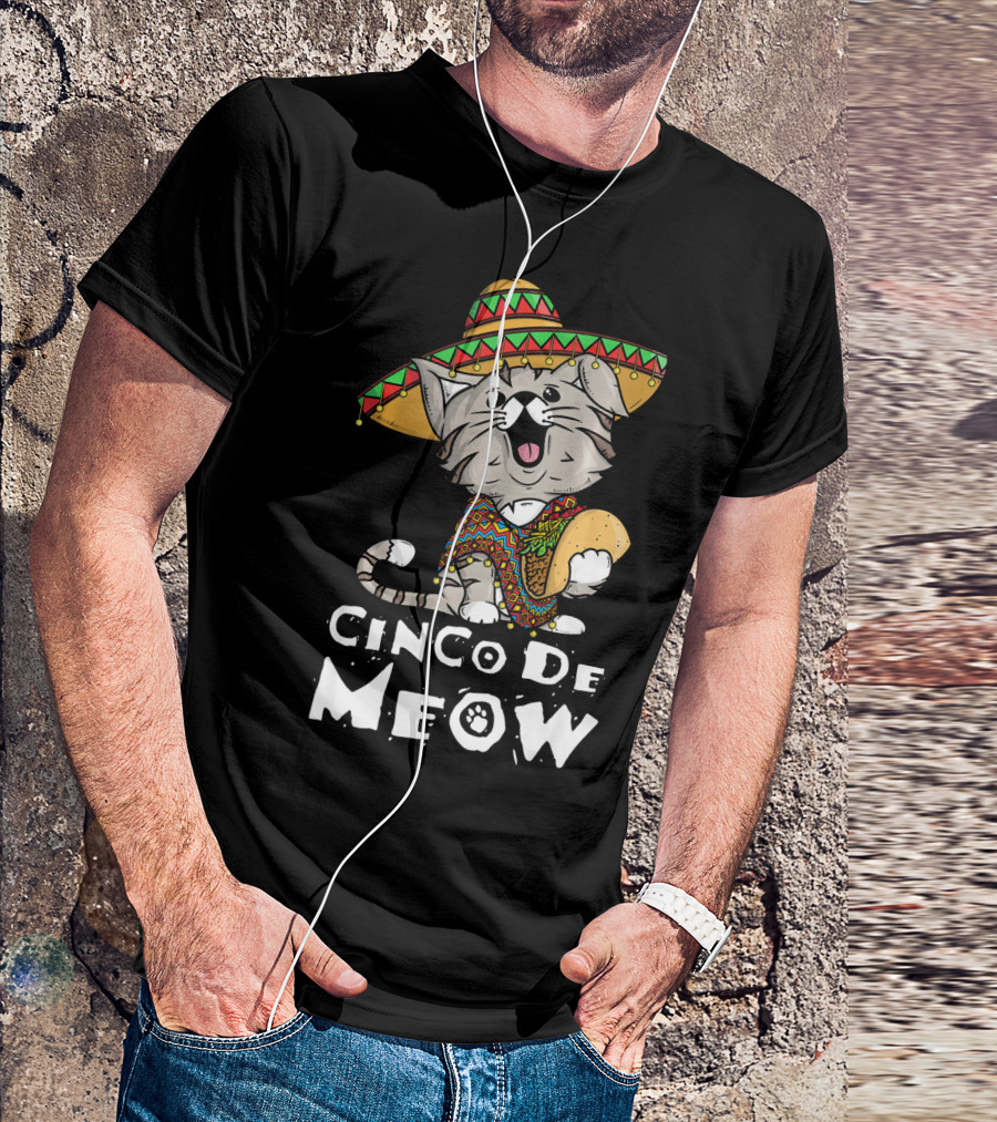 Cinco De Meow Sombrero Cat Holding Taco T-Shirt