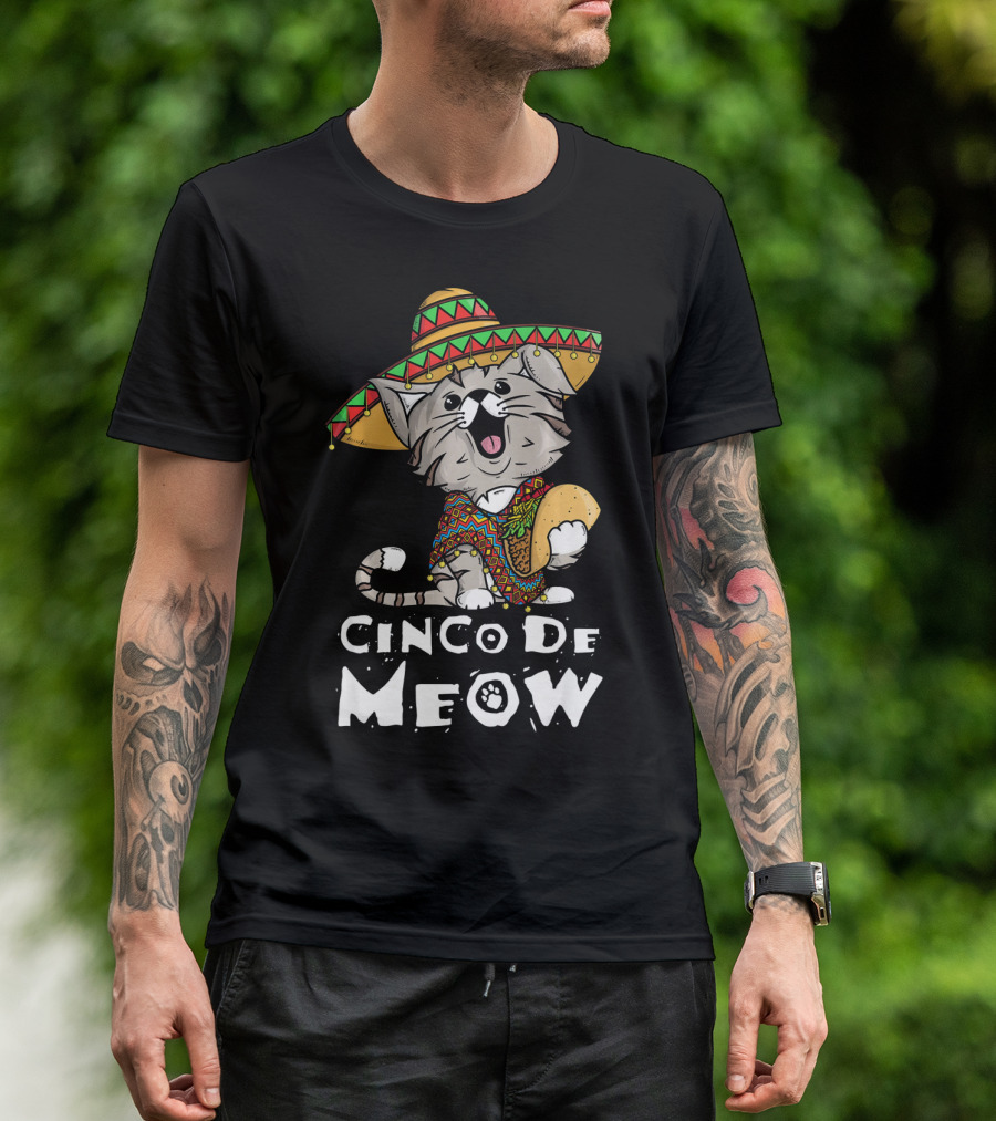 Cinco De Meow Sombrero Cat Holding Taco T-Shirt
