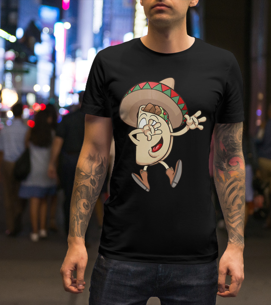 Taco Dance Funny Sombrero Wearin' Animated Taco Character T-Shirt