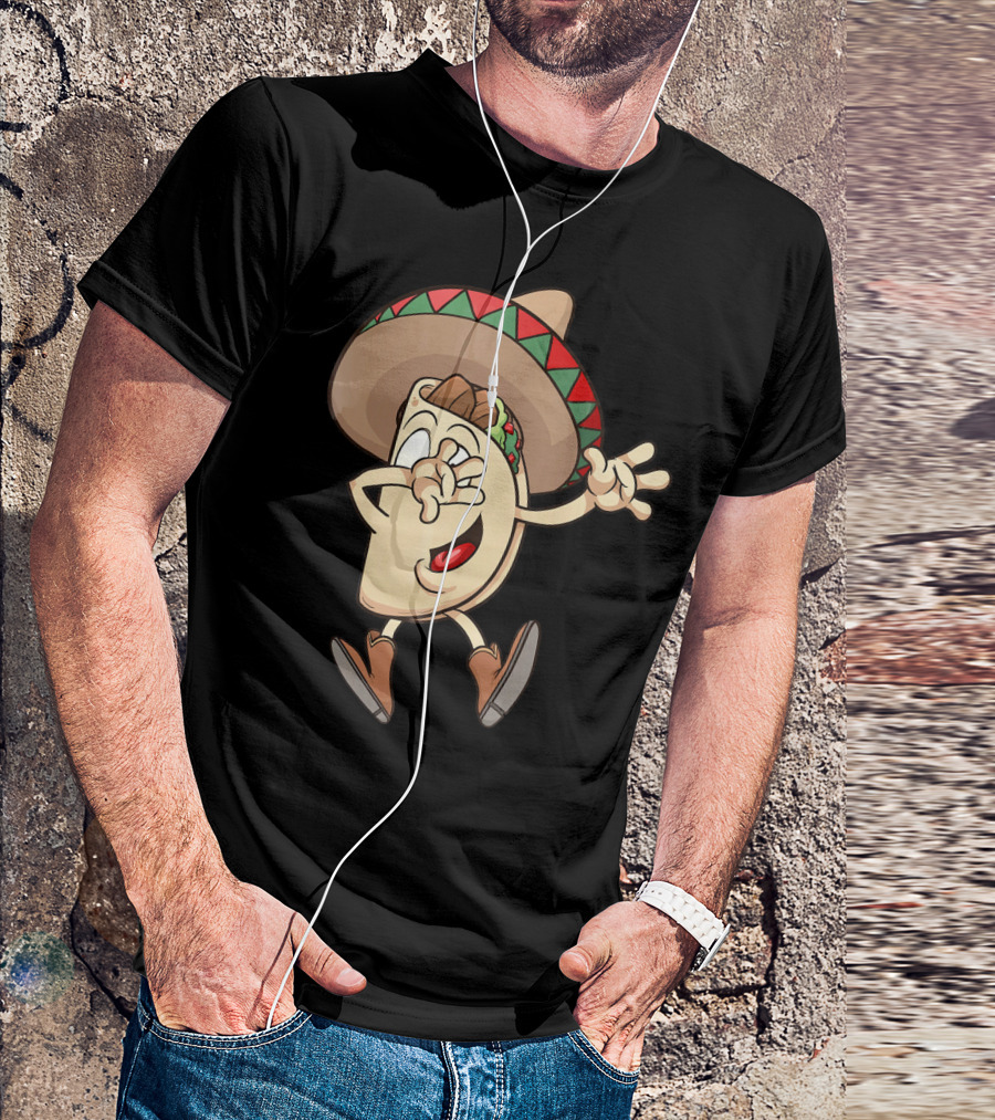 Taco Dance Funny Sombrero Wearin' Animated Taco Character T-Shirt