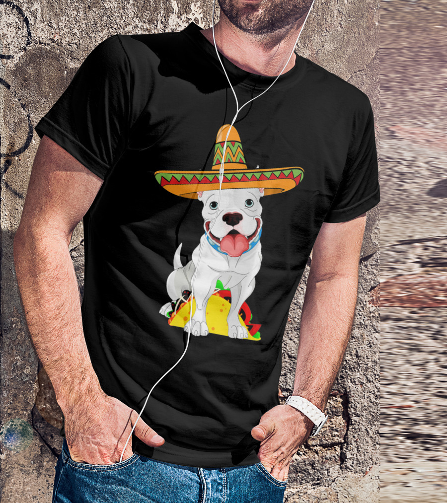 Cinco De Mayo Pitbull With Sombrero And Tacos T-Shirt