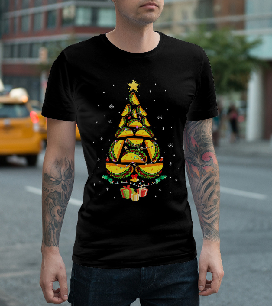 Tacos Christmas Tree Ugly Sweater Funny Holiday Festive T-Shirt