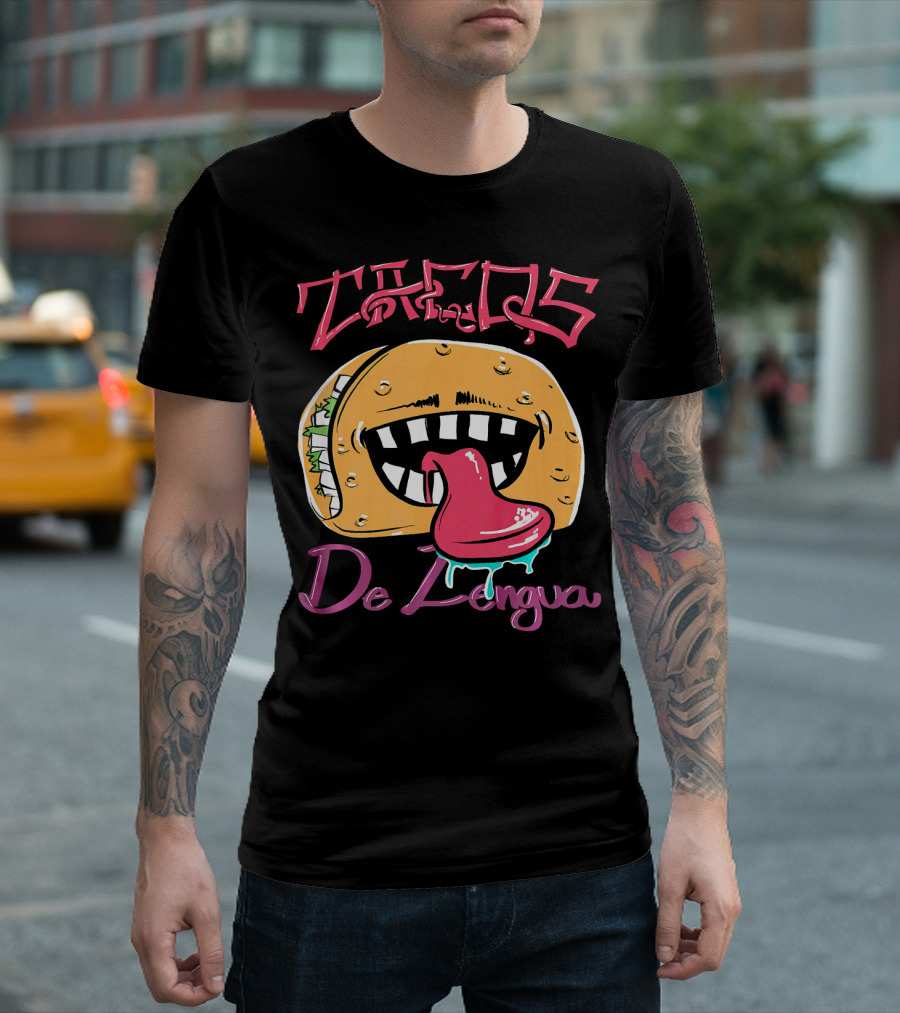 Tacos De Lengua Mexican Food Cartoon Taco Face with Tongue T-Shirt