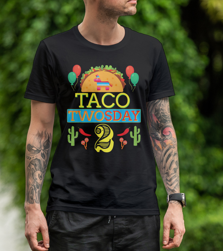 Taco Twosday Birthday Two Year Celebration With Piñata And Cactus T-Shirt