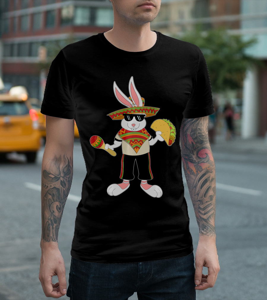 Easter Bunny Mexican Taco Funny Cinco De Mayo Fiesta Rabbit Sombrero Maracas T-Shirt