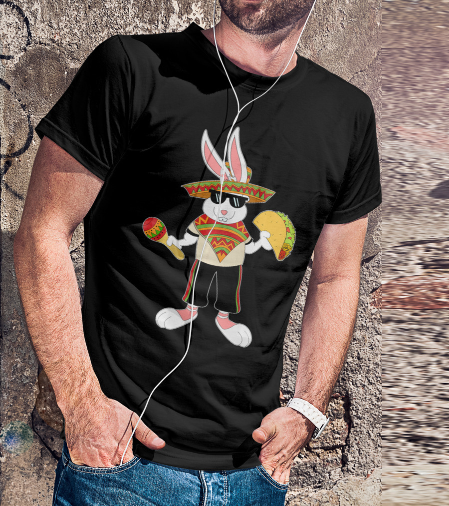 Easter Bunny Mexican Taco Funny Cinco De Mayo Fiesta Rabbit Sombrero Maracas T-Shirt
