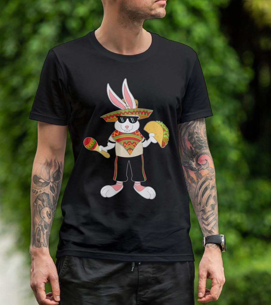 Easter Bunny Mexican Taco Funny Cinco De Mayo Fiesta Rabbit Sombrero Maracas T-Shirt