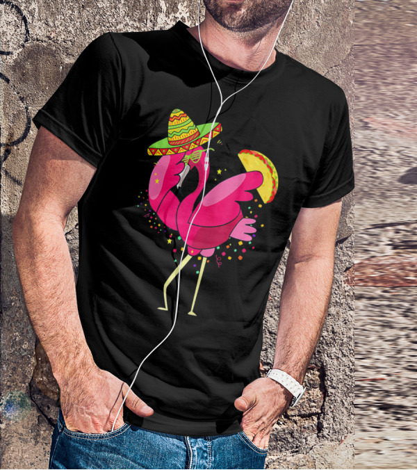 Funny Flamingo Dabbing With Taco Sombrero Cinco De Mayo T-Shirt