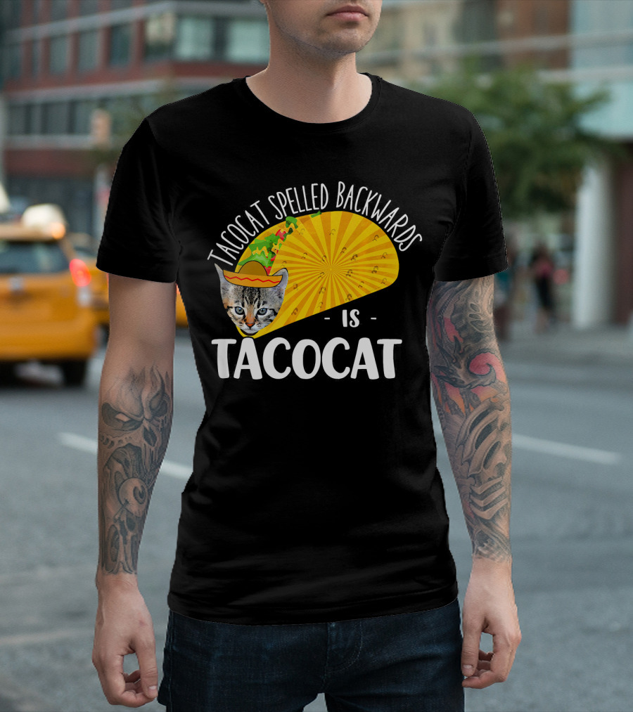 Tacocat Spelled Backwards Is Tacocat Funny Cat Taco Humor T-Shirt