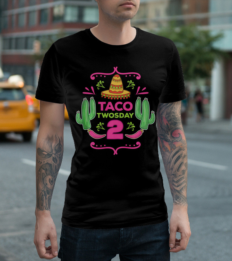 Taco Twosday 2 Sombrero Cactus Peppers Birthday T-Shirt