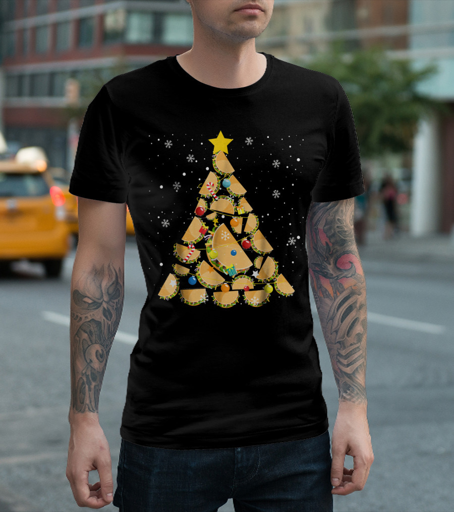 Tacos Christmas Tree Taco Lover Festive Holiday Decor Starry Night T-Shirt