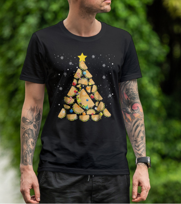 Tacos Christmas Tree Taco Lover Festive Holiday Decor Starry Night T-Shirt
