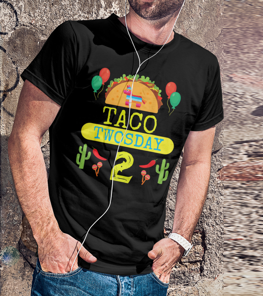 Taco Twosday Kids Birthday Party With Cactus And Piñata Balloons Tuesday T-Shirt