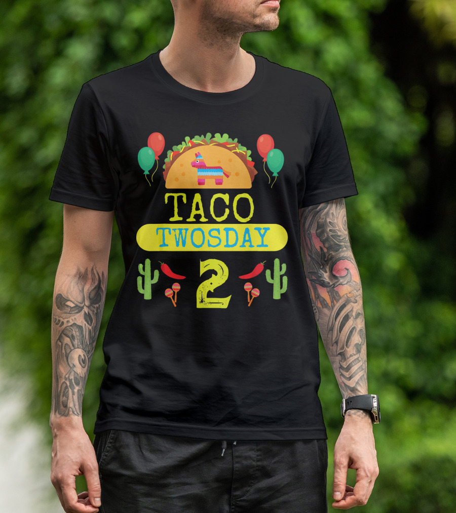 Taco Twosday Kids Birthday Party With Cactus And Piñata Balloons Tuesday T-Shirt