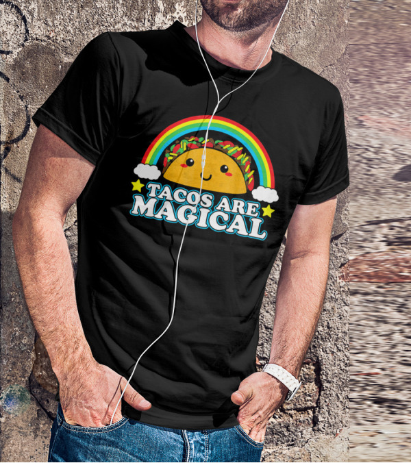 Tacos Are Magical Cute Smiling Taco Rainbow Clouds Stars T-Shirt