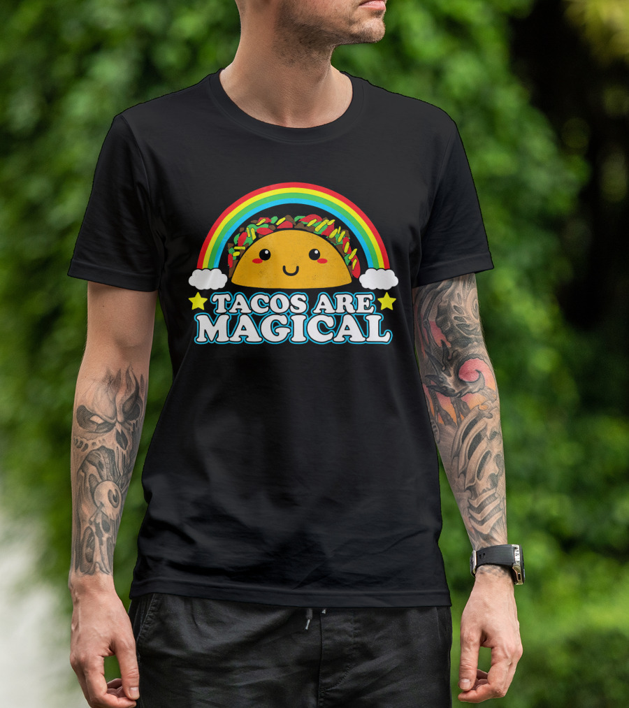 Tacos Are Magical Cute Smiling Taco Rainbow Clouds Stars T-Shirt