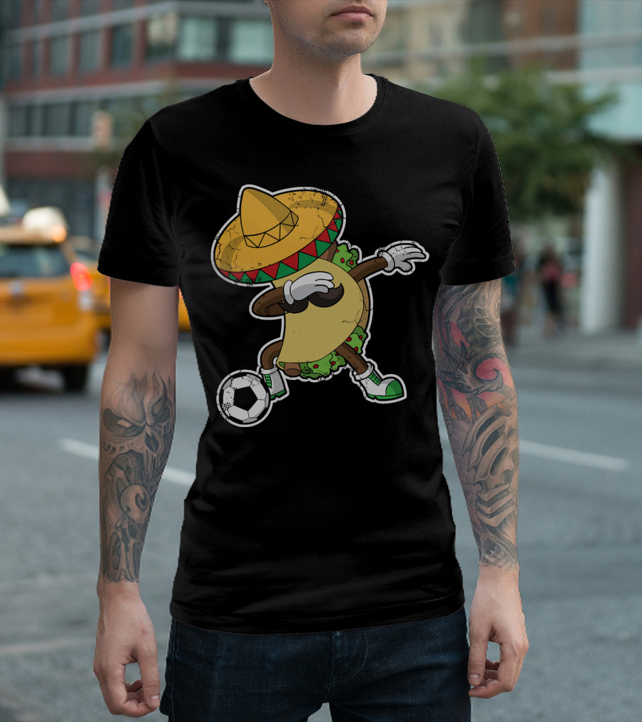 Dabbing Taco With Sombrero Playing Soccer T-Shirt
